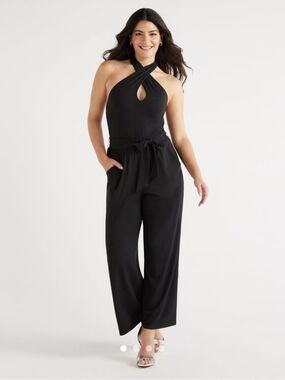 Sofía Black Halter Wide-Leg Jumpsuit